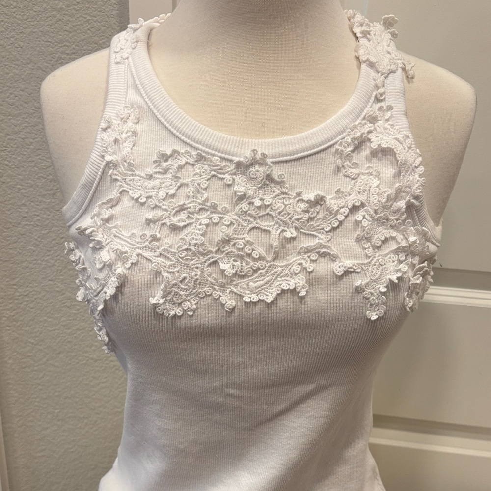 EUC White Lace Embellished Tank Top